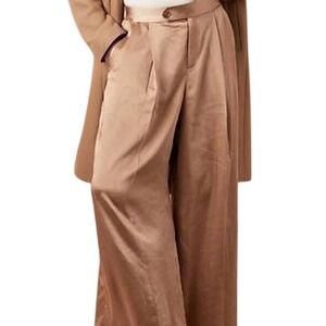 Banana Republic Champagne Toast Satin Fabric Wide Leg High Rise Pants size 8